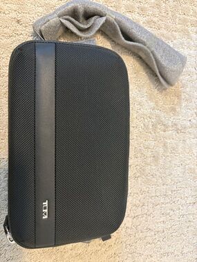 Tumi Alpha Triple Zip Black Textured Travel Pouch